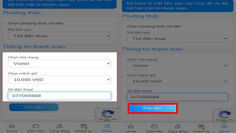Quản lí tài khoản với phương thức thanh toán trong Golike APK