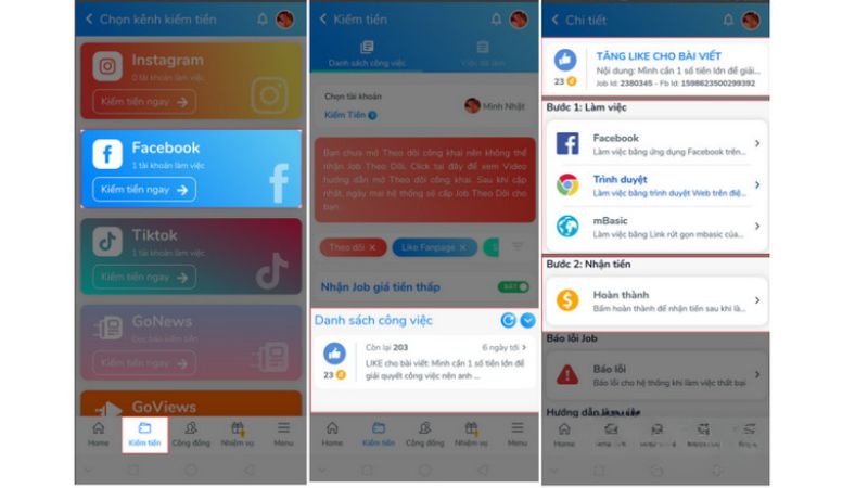 Kiếm tiền từ mạng xã hội bằng cách tương tác trong Golike APK