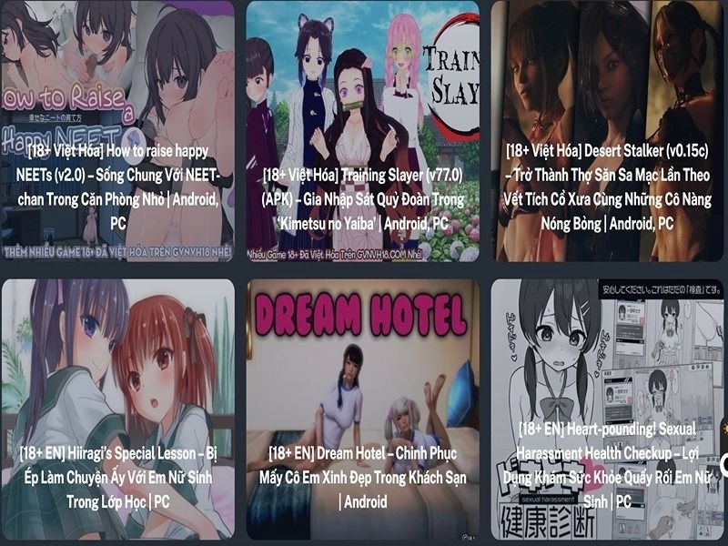 Kho game 18+ đồ sộ và đa dạng trong GVNVH18 Mod APK
