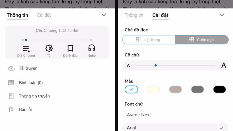 Hỗ trợ tùy chỉnh chế độ đọc trong Metruyenchu